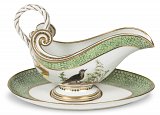 Saucière à décor de « Pic tacheté de Nubie et ortolan du Cap de Bonne Espérance », porcelaine dure, 1792