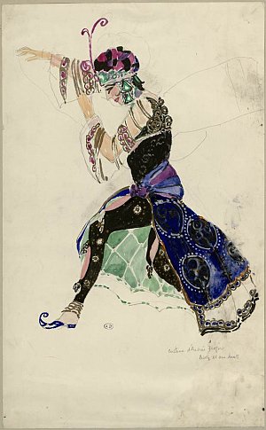 Édouard Bénédictus (1878- 1930), [Costume de Théâtre : Andrée Mégard dans « Les Mille et une Nuits »], France, 1919 ?