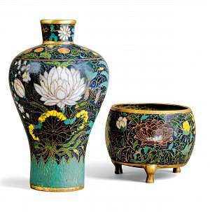 Vase et brûle-parfum, Dynastie des Yuan ou des Ming, 2de moitié du XIVe siècle