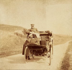 Moïse de Camondo in his first car, 1895 