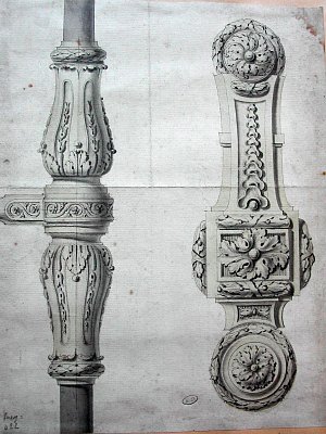 Projet de crémone et de poignée de porte, anonyme, vers 1780-1785