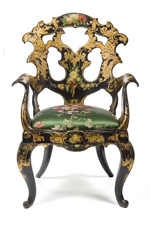 Firme Jennens & Bettridge (Birmingham) - Fauteuil Vers 1850-1865 Bois peint et doré