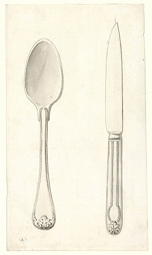 Cat. 9 : Cuillère et couteau avec tige formée d'une feuille d'acanthe