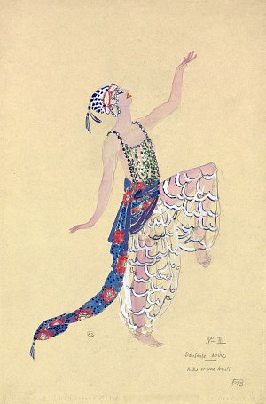 Maquette de costume pour une danseuse noire pour {Les Mille et une nuits} de Maurice Verne (Paris, Théâtre des Champs-Élysées puis Théâtre des Variétés, 1920)