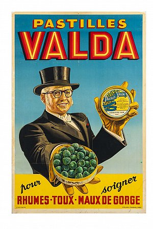 Affiche « Pastilles Valda pour soigner rhumes, toux, maux de gorge », Ateliers Franohel, affichiste, vers 1950