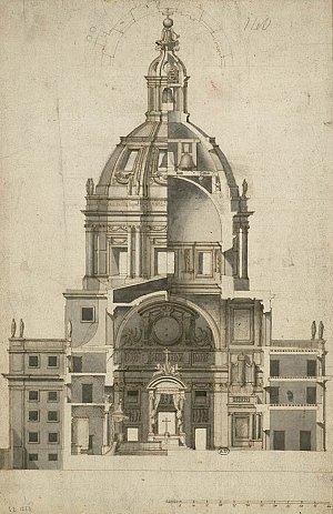 Elévation en coupe d'une église à coupole, Nicolas Pineau (1684-1754), France, XVIIIe siècle