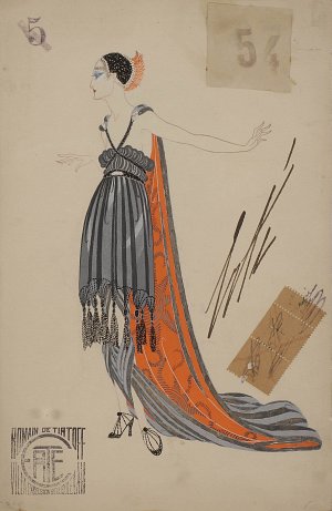 « Les Modes excentriques », Robe argent, doublée orange, 1918