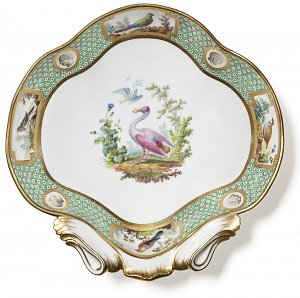 Compotier « coquille », Manufacture royale de Sèvres, porcelaine tendre, peinte et dorée, 1784