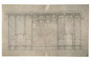 Reproduction d'un dessin des vitrines d'Hoentschel pour l'installation au pavillon de Marsan